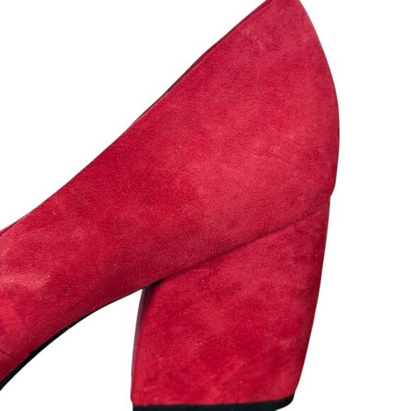Sofft Red Leather Pumps Chunky High Heels Round Toe Suede Shoes Slip On sz 9.5 - Picture 4 of 16